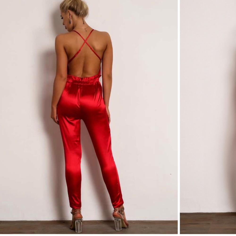 Red Satin Jumpsuit
